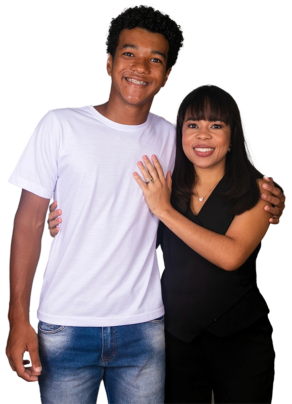 A teenager with their parent.