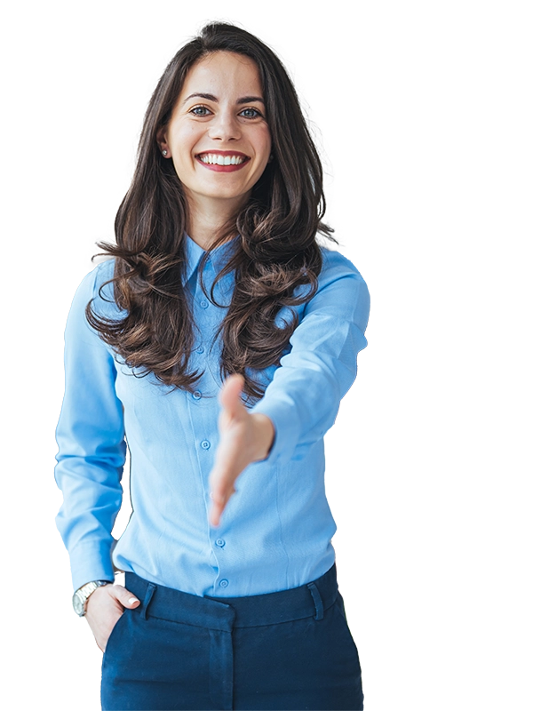 A woman offering to shake hands.